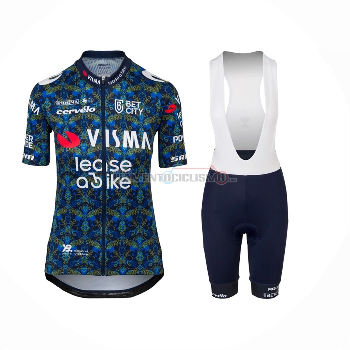 2024 Abbigliamento Ciclismo Donne Jumbo Visma Blu Manica Corta e Salopette